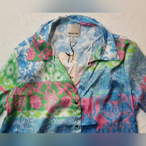 NWT Industry Republic Clothing Satin Patchwork Button Down Long Sleeve Sz Small - Picture 5 of 14